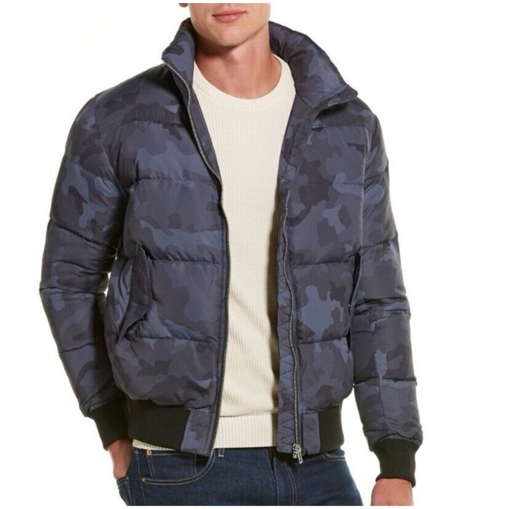 Slate & Stone Jacket M Blue Camo Victor Packable Hood Down Coat Outdoor Puffer
